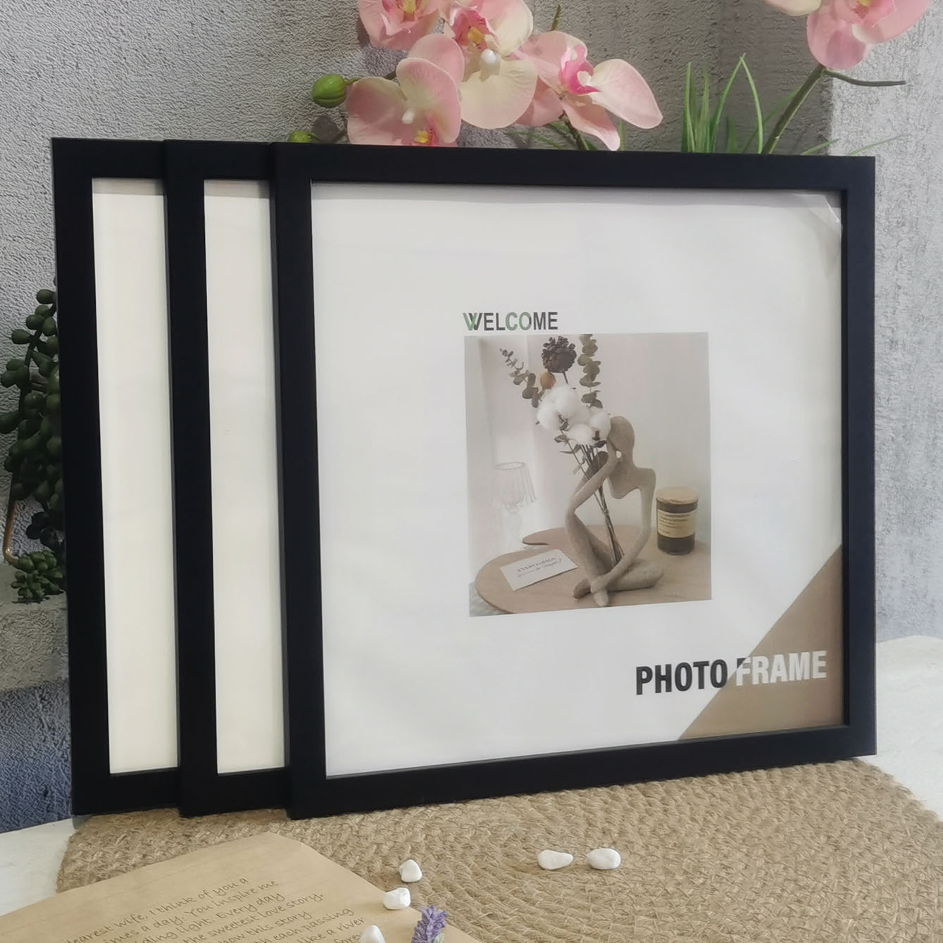 Engraved Wood Frame - 3 pezzi cornici per foto quadrate